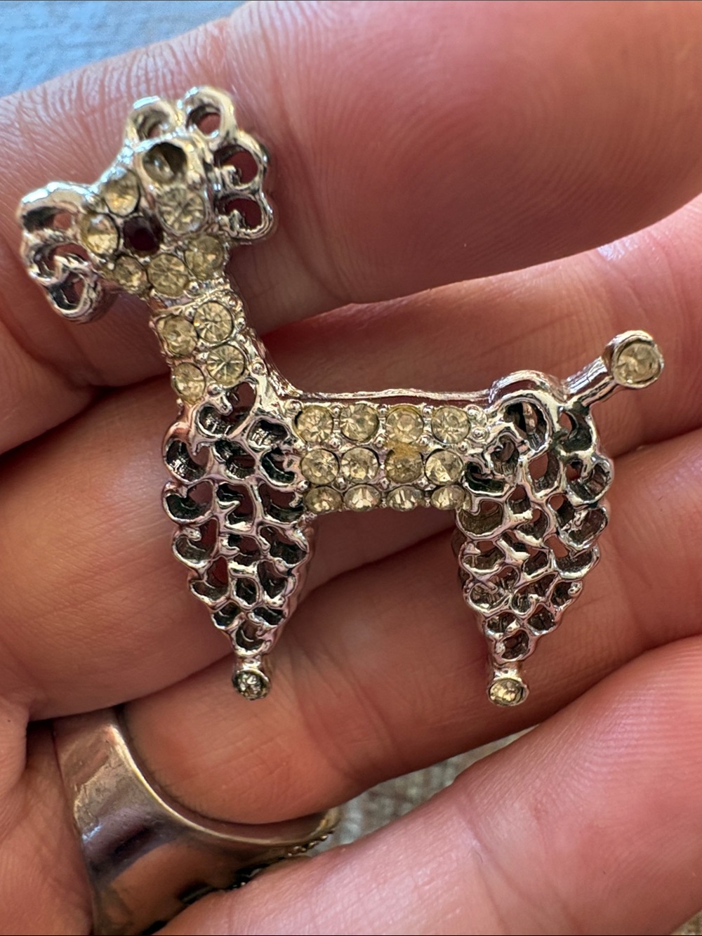 Vintage Crystal Poodle Brooch - Silver Tone with Clear Rhinestones - Picture 6 of 6